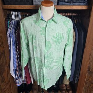 Margaritaville Island Reserve Lemon Key Tropical Print Linen Cotton Shirt L